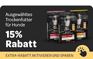 15 % Rabatt auf ausgewähltes Purina Pro Plan Hundetrockenfutter