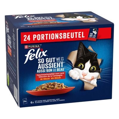 Felix "So gut wie es aussieht" Pouches 24 x 85 g, Huhn, Lamm, Rind, Kaninchen