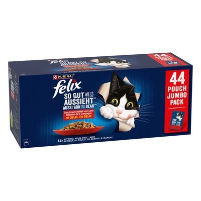 Felix "So gut wie es aussieht" Pouches 44 x 85 g, Huhn, Rind, Ente, Lamm