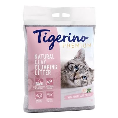 Sparpaket Tigerino Premium Katzenstreu 2 x 12 kg, Weiße Rosenduft
